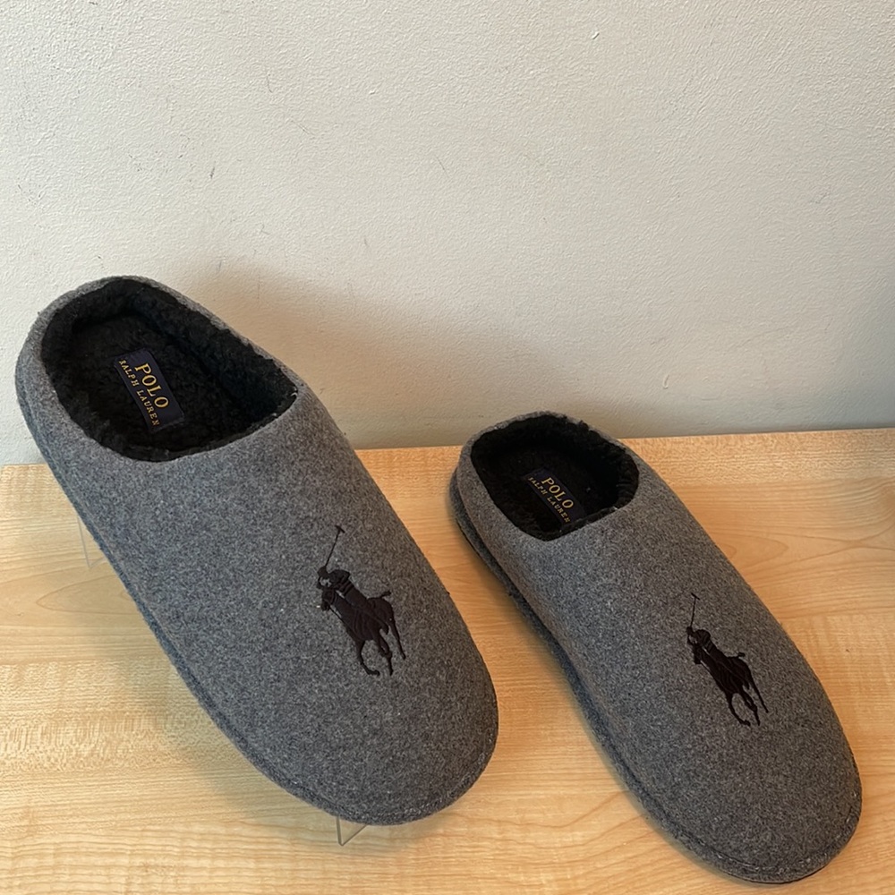 Polo Ralph Lauren Bensi Wool Blend Gray Logo Slippers